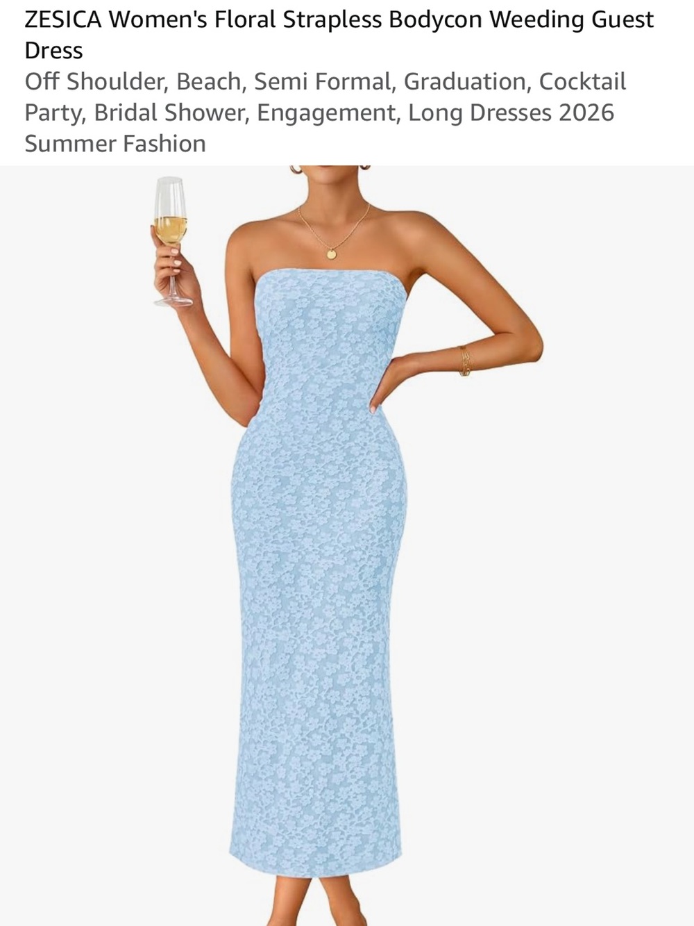 ZESICA Strapless Floral Lace Bodycon Dress in Light Blue